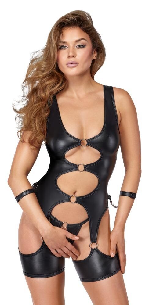 Cottelli Bondage Set body a tanga - černý: M