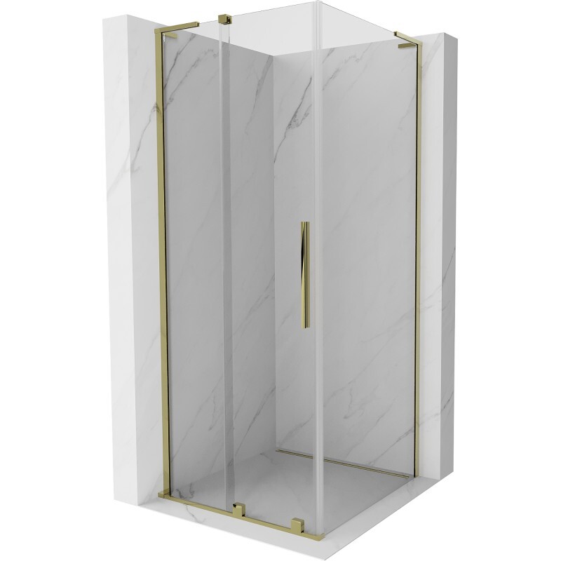 MEXEN/S - Velar L sprchovací kút, posuvné dvere 90 x 90 cm, transparent, zlato 871-090-090-03-50