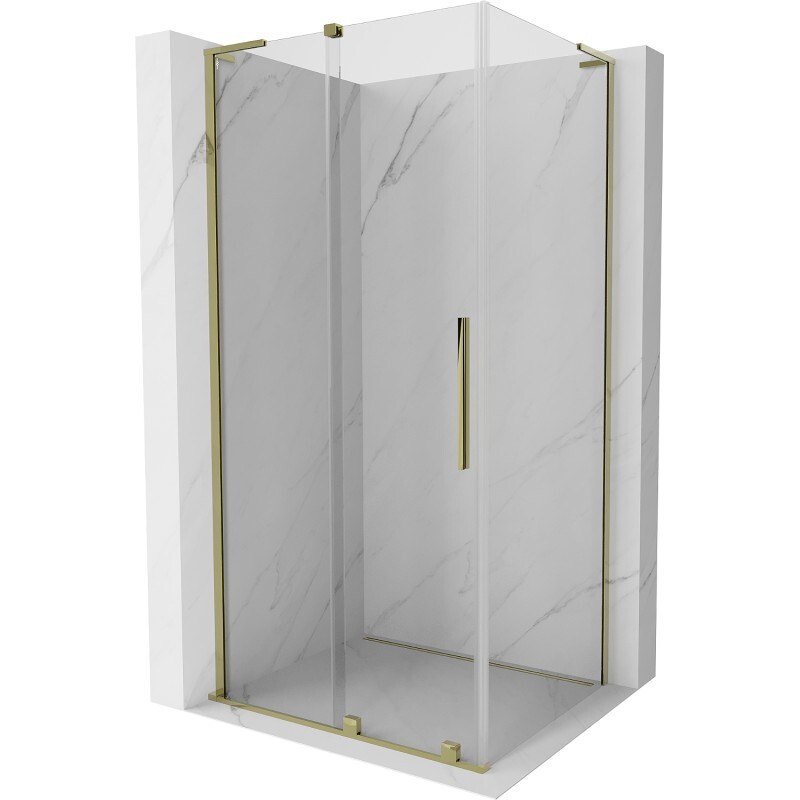 MEXEN/S - Velar L sprchovací kút, posuvné dvere 100 x 90 cm, transparent, zlato 871-100-090-03-50