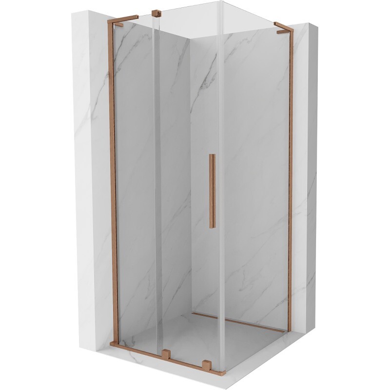 MEXEN/S - Velar L sprchovací kút, posuvné dvere 90 x 90 cm, transparent, meď kartáčovaná 871-090-090-03-65