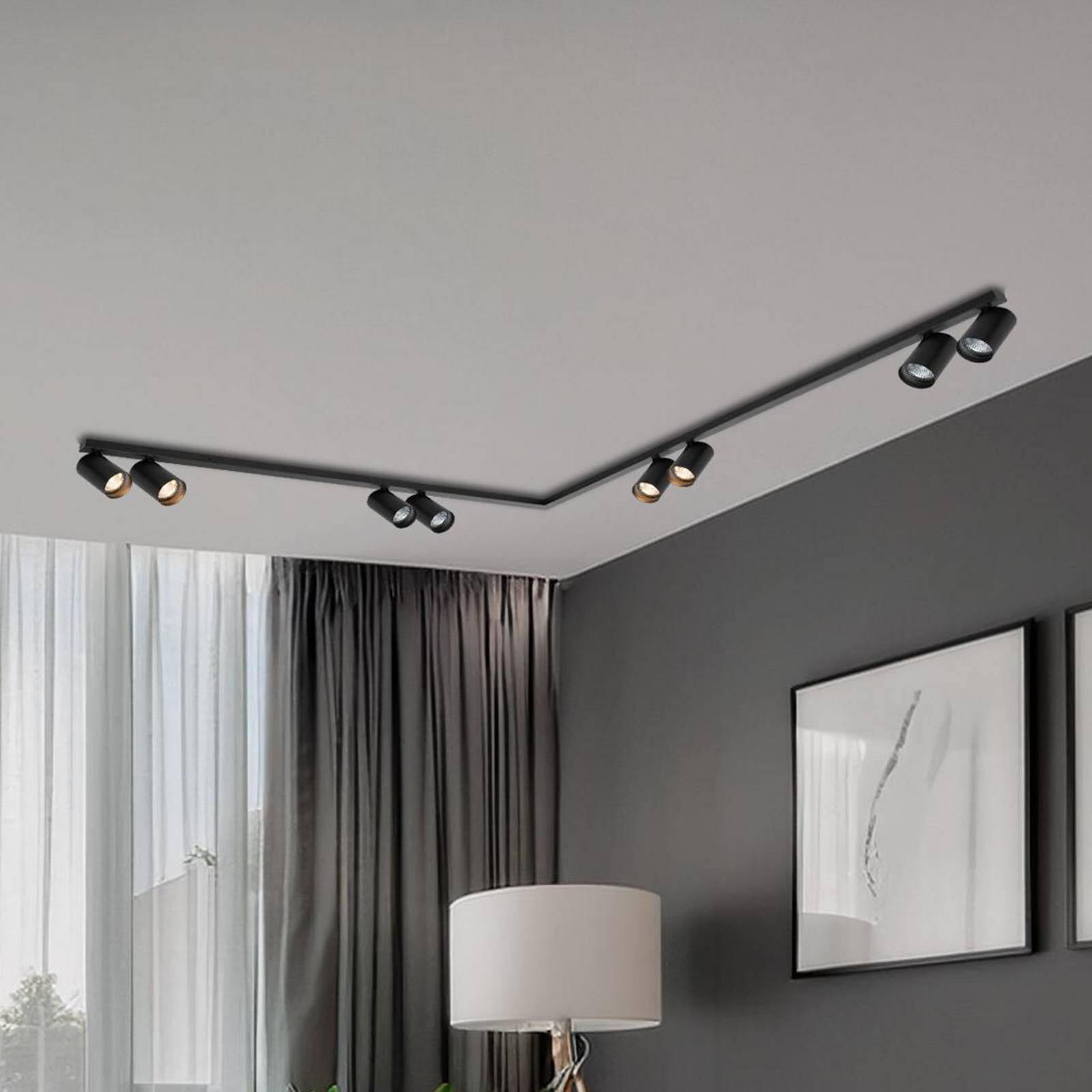 Stropné bodové svetlá Hero, čierne, 8-pl., 240 cm, kov, GU10