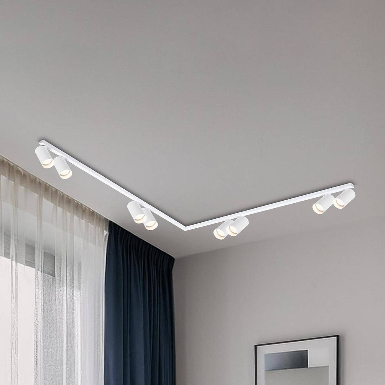 Stropné bodové svetlá Hero, biele, 8-pl., 240 cm, kov, GU10