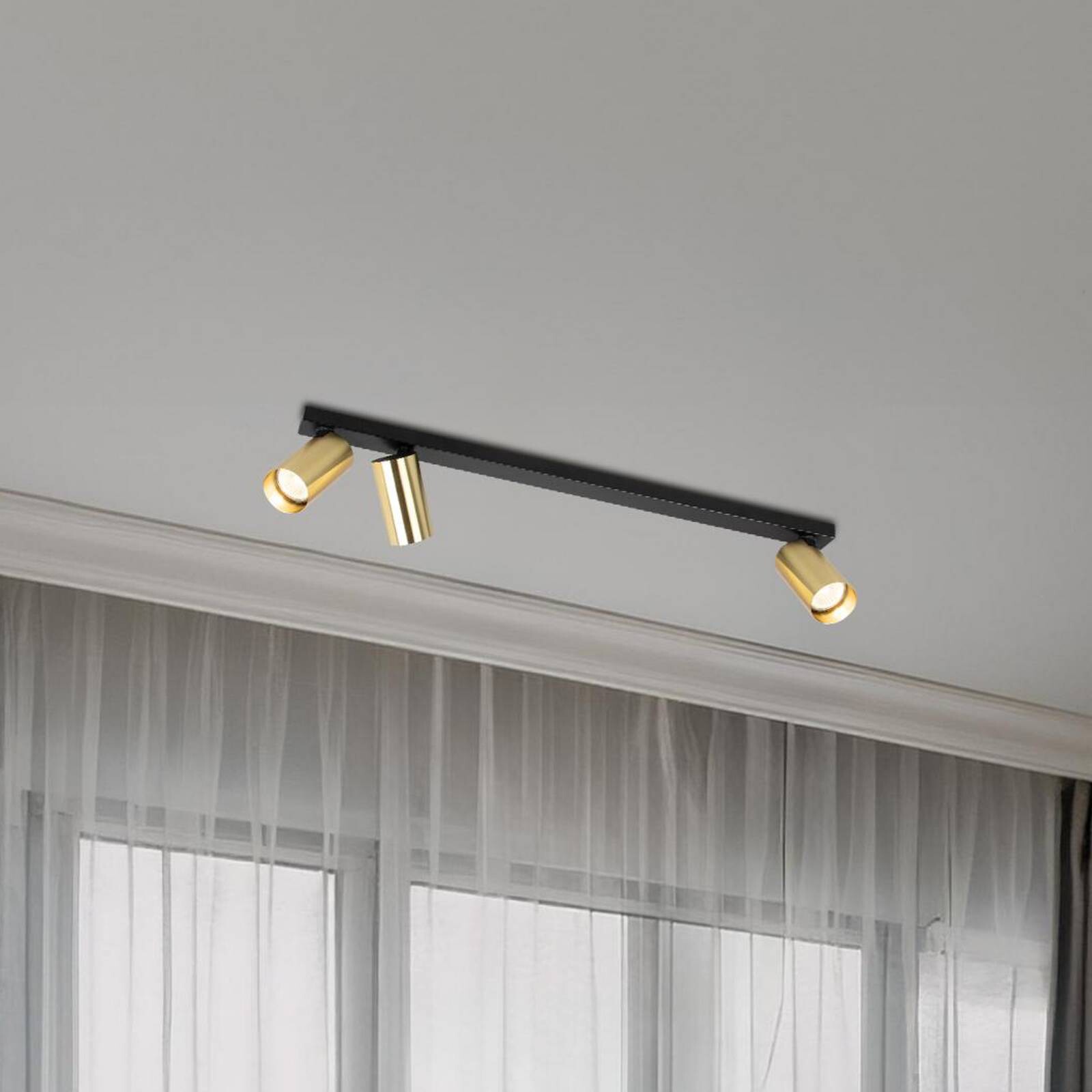 Stropné bodové svetlá Hero, čierne/zlaté, 3-pl., 70 cm, kov