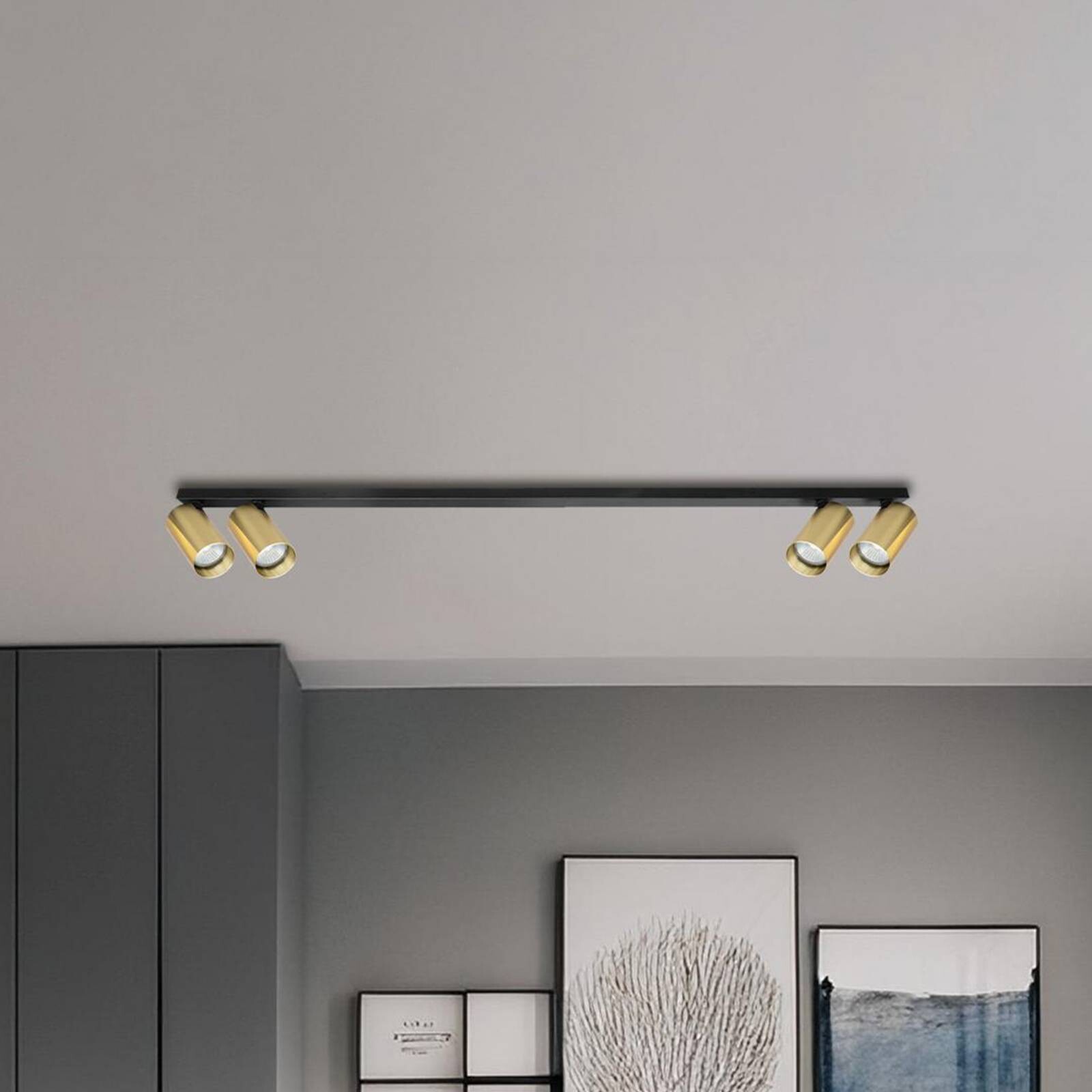 Stropné bodové svetlá Hero, čierne/zlaté, 4-pl., 120 cm, kov