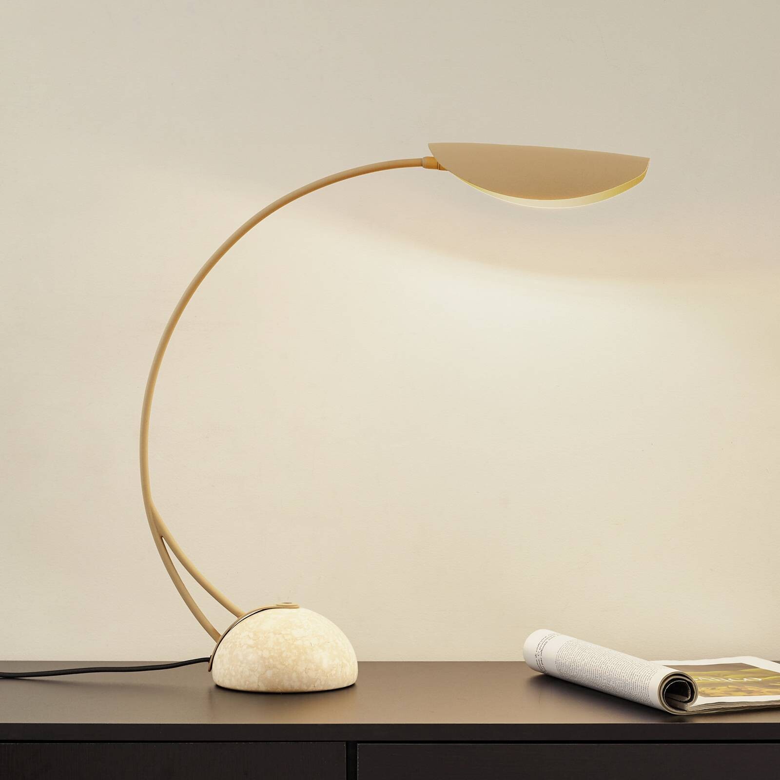 Stolová lampa Lucande Rivera, béžová, kov, kameň, 51 cm, G9