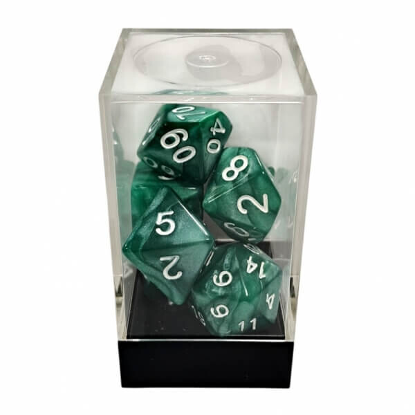 Chessex Sada koctek Marble Green/White Polyhedral - 7 kusů KAD15289