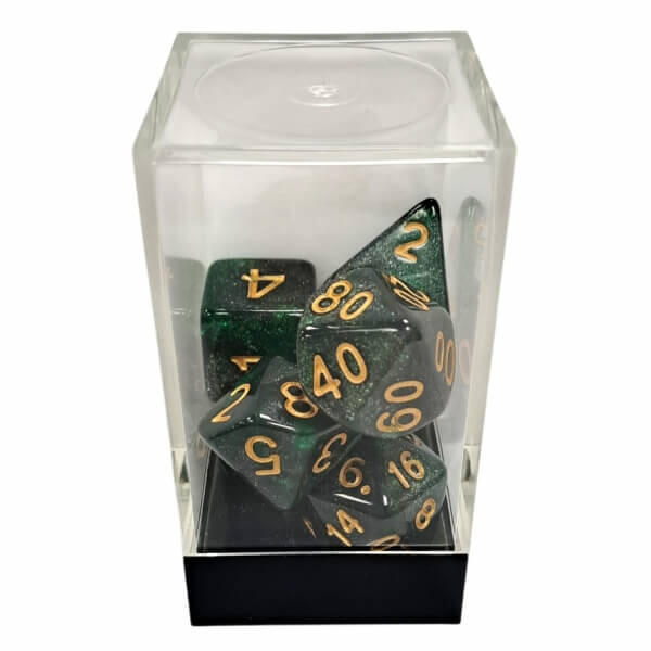 Chessex Sada kostek Starry Green-Black/Gold Polyhedral - 7 kusov KAD15449