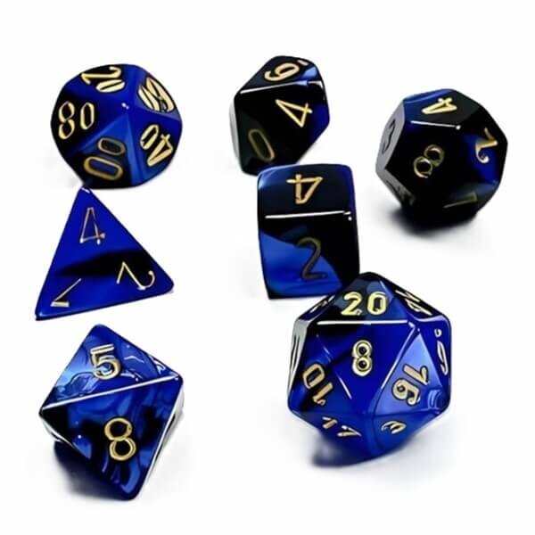 Chessex Sada kostek Dual Blue-Black/Gold Polyhedral - 7 kusov KAD15388