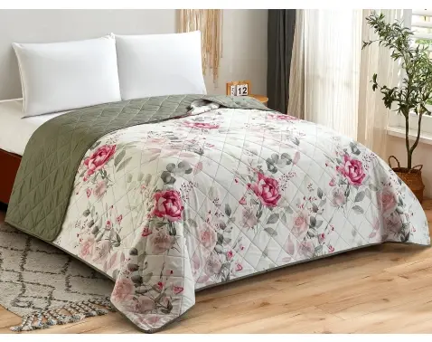 Prehoz postele Fiori 220x240 cm, kvetinový zelený%