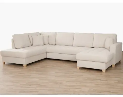 Sedačka Split, krémová látka, tvar ľavé U, s rozkladom%