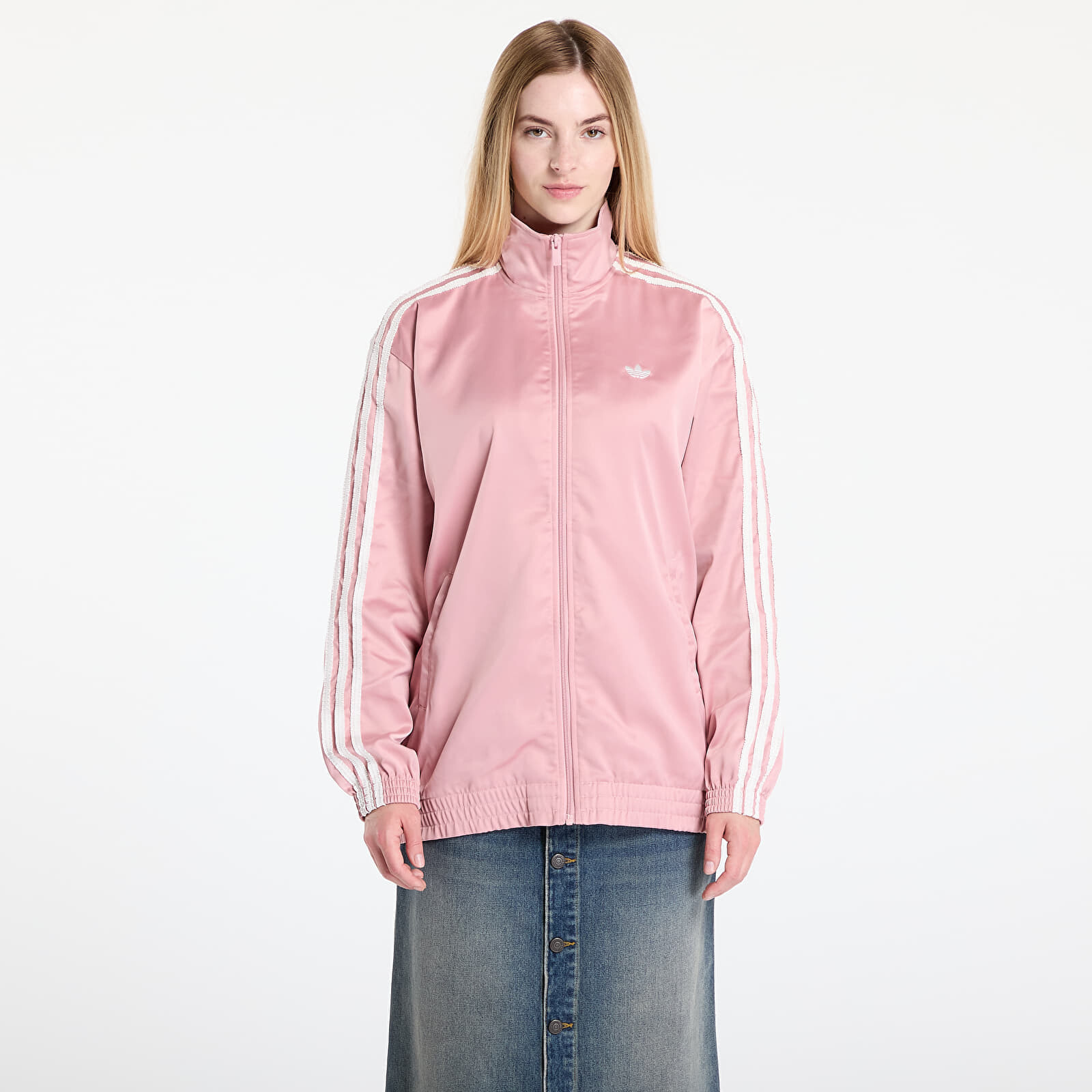 Bunda adidas Originals Satin Firebird Track Top Ruffle 3-Stripes Wonder Mauve XS