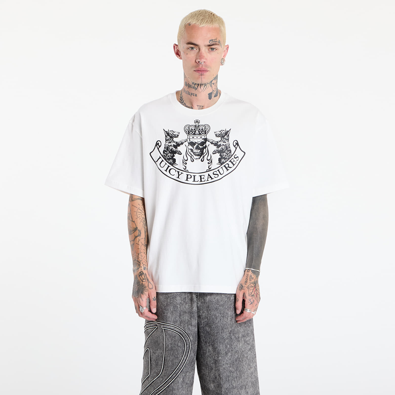 Tričko PLEASURES Skull Crest Heavyweight Shirt White S