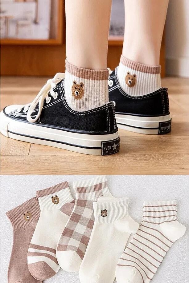 46560 Dewberry 5 Pairs of Unisex Patterned Socks 36-42-WHITE-BROWN