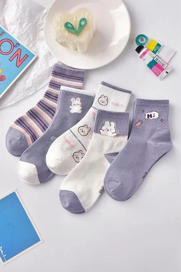 46560 Dewberry 5 Pairs of Unisex Patterned Socks 36-42-PURPLE-WHITE