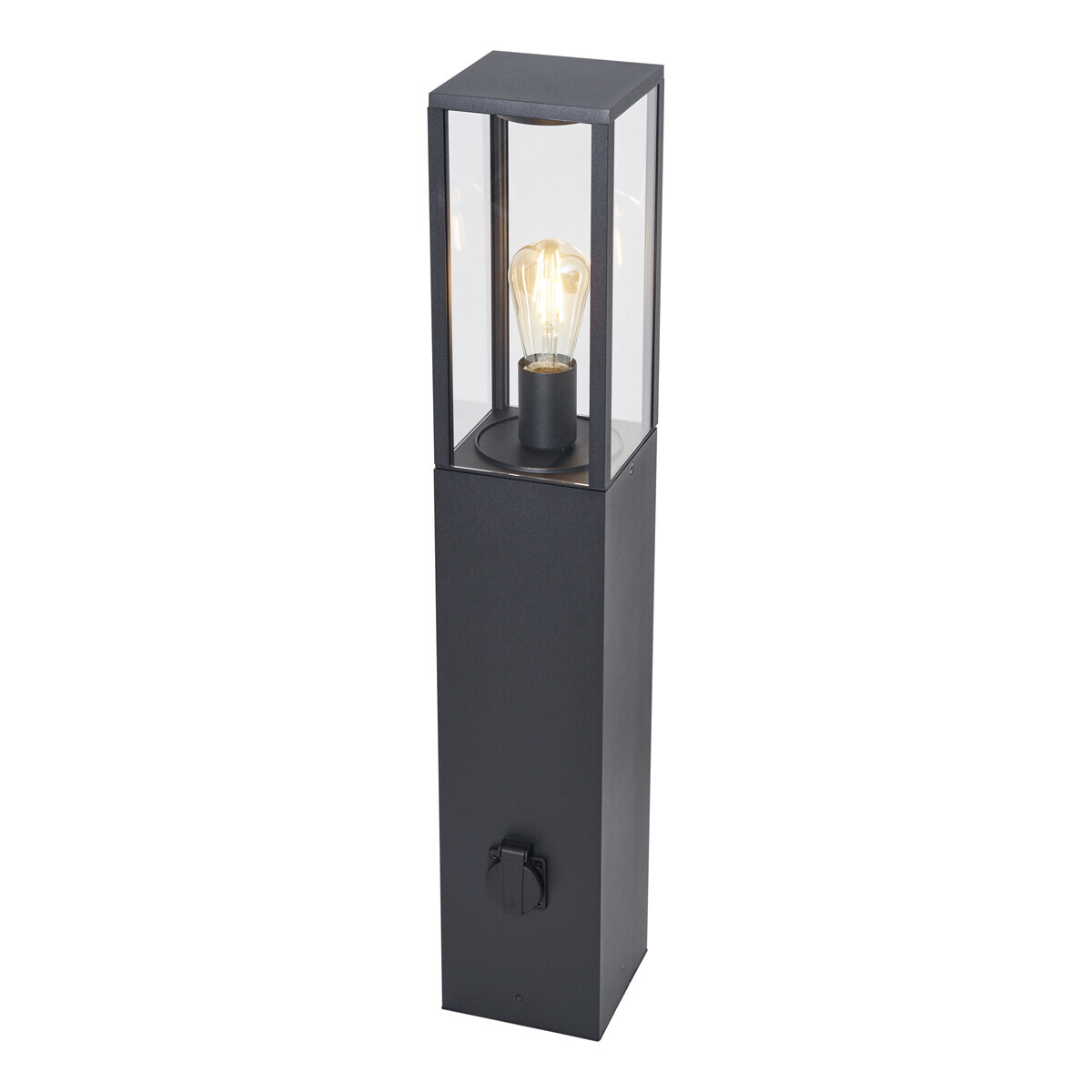 Moderná vonkajšia stojaca lampa čierna 80 cm so zásuvkou IP44 - Charlois