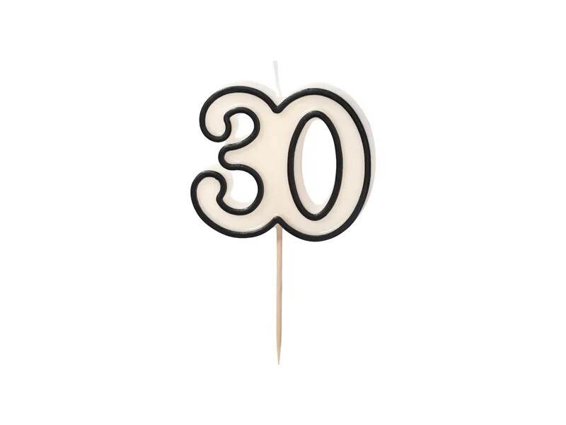 PartyDeco Narodeninová sviečka 30 - Čierno-biela