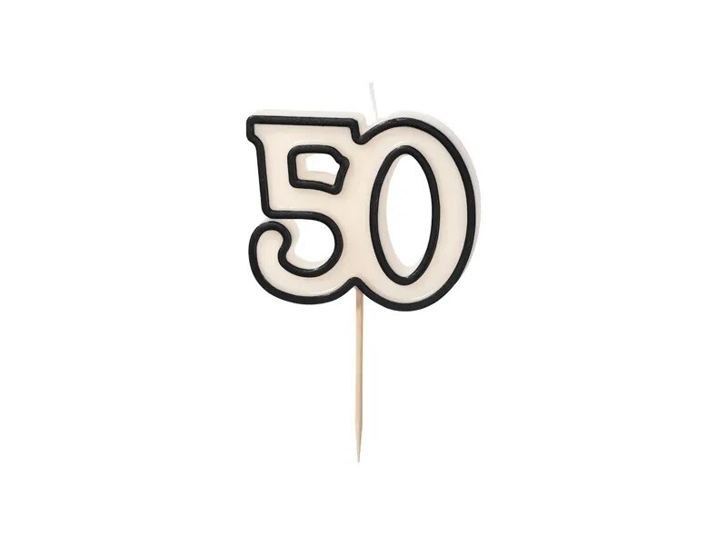PartyDeco Narodeninová sviečka 50 - Čierno-biela