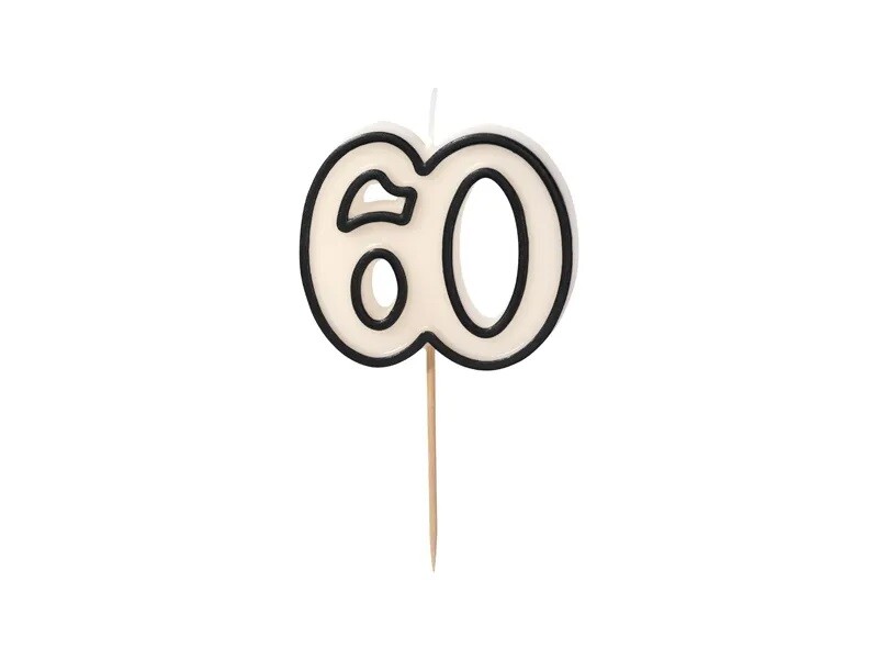 PartyDeco Narodeninová sviečka 60 - Čierno-biela