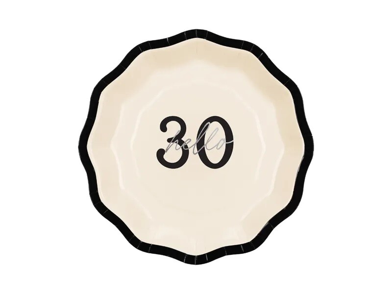 PartyDeco Papierové taniere - ''Hello 30'' 18 cm