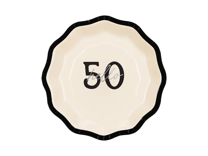 PartyDeco Papierové taniere - ''Hello 50'' 18 cm