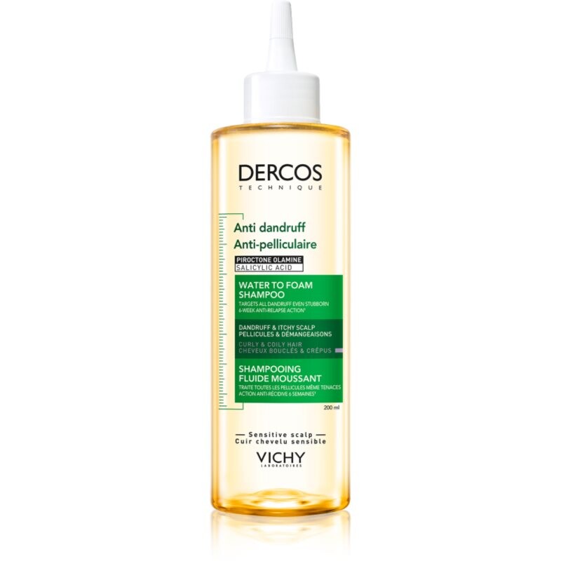 Vichy Dercos Water to Foam Shampoo šampón proti lupinám pre vlnité a kučeravé vlasy 200 ml