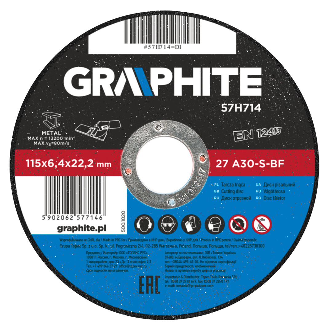GRAPHITE Brúsny kotúč na kov, 115 x 6.4 22.2 mm, 27 A30-S-BF 57H714