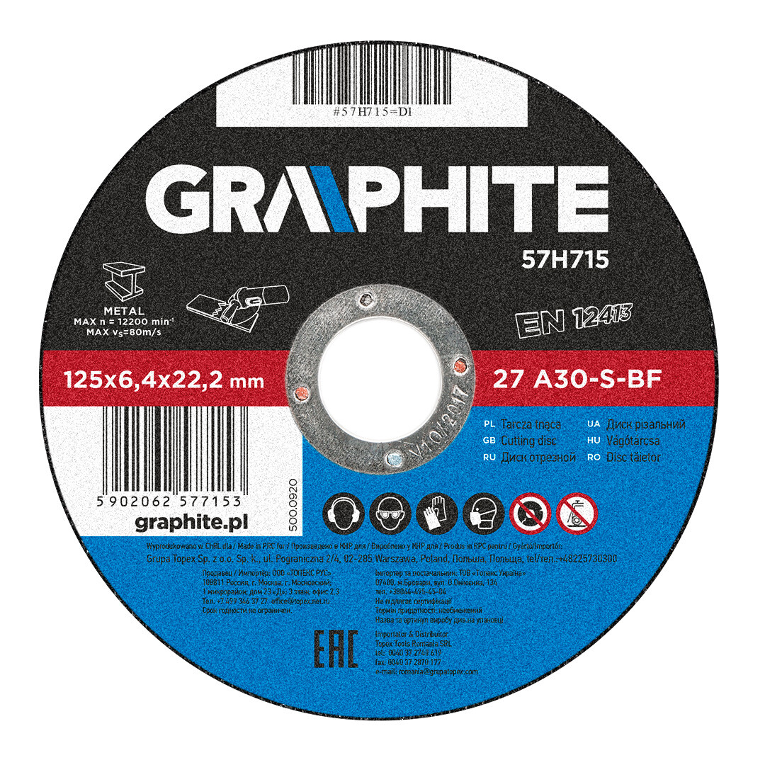 GRAPHITE Brúsny kotúč na kov, 125 x 6.4 22.2 mm, 27 A30-S-BF 57H715