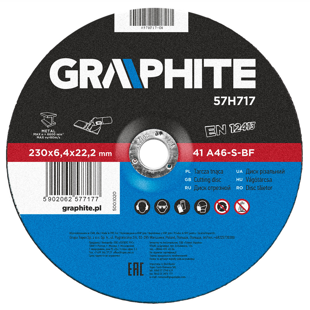 GRAPHITE Brúsny kotúč na kov, 230 x 6.4 22.2 mm, 27 A24-S-BF 57H717