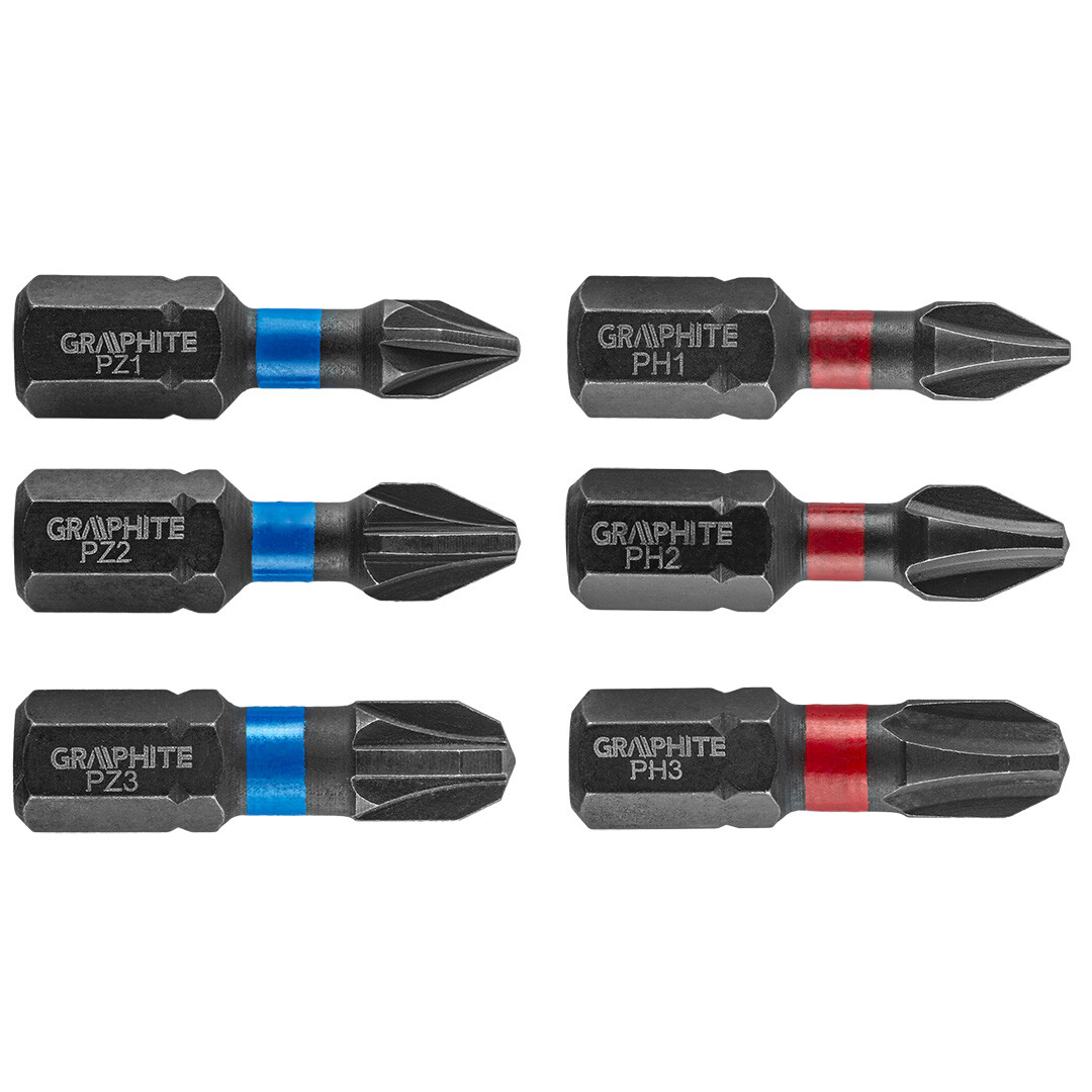 GRAPHITE Rázové bity PH1/2/3, PZ1/2/3 x 25 mm, 6 ks. 56H540