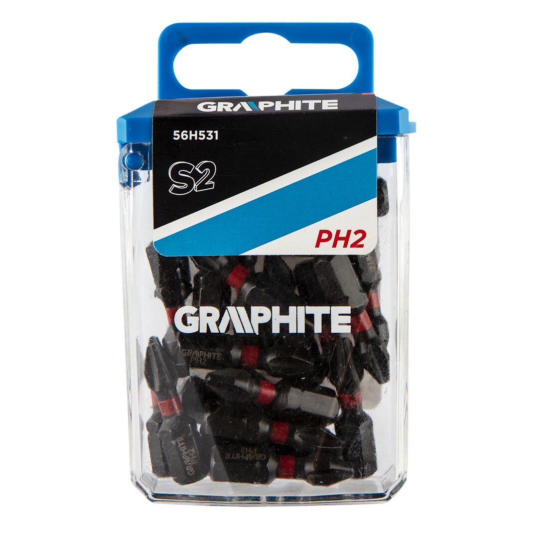 GRAPHITE Rázové bity PH2 x 25 mm, 20 kusov. 56H531