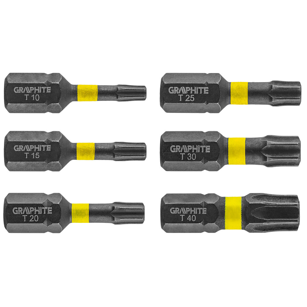 GRAPHITE Rázové bity TX10/15/20/25/30/40 x 25 mm, 6 ks. 56H541