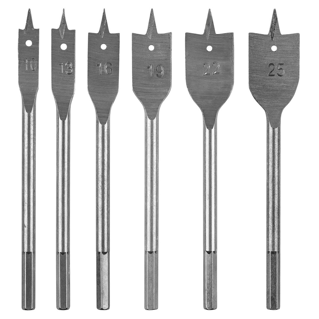 GRAPHITE Čepeľové vrtáky do dreva: 10,13,16,19,22,25 mm, sada 6 ks. 54T515