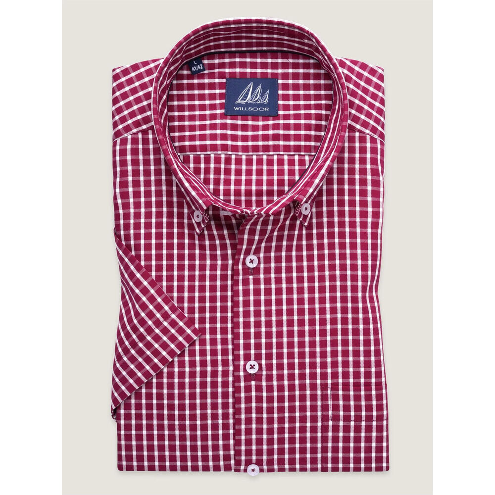 Pánska košeľa slim fit s červeno-bielym károvaným vzorom 18270