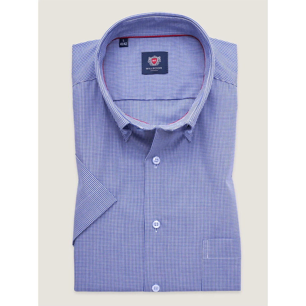 Pánska košeľa modrá slim fit s kockovaným vzorom 18280