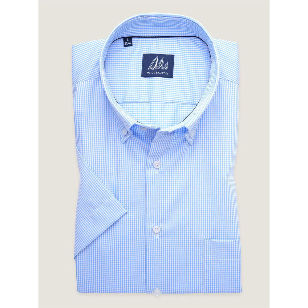 Pánska svetlomodrá košeľa slim fit s kockovaným vzorom 18288