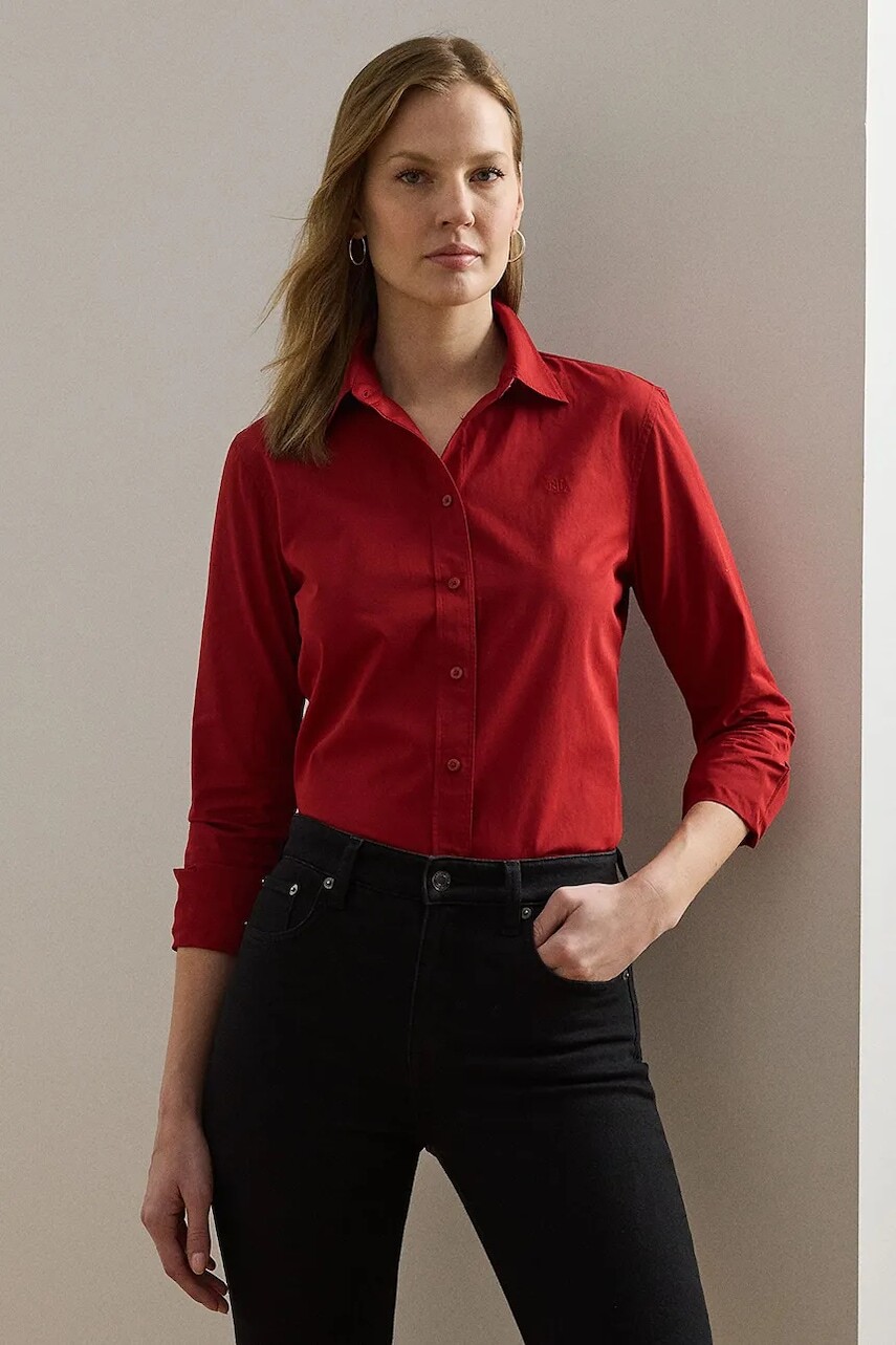 Bavlnená košeľa Lauren Ralph Lauren červená farba, regular, s klasickým golierom, 200925378