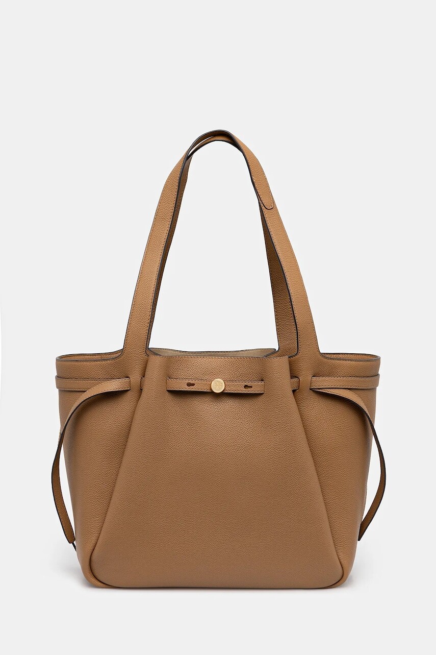 Kožená kabelka Tory Burch Romy Tote béžová farba, 163388-227