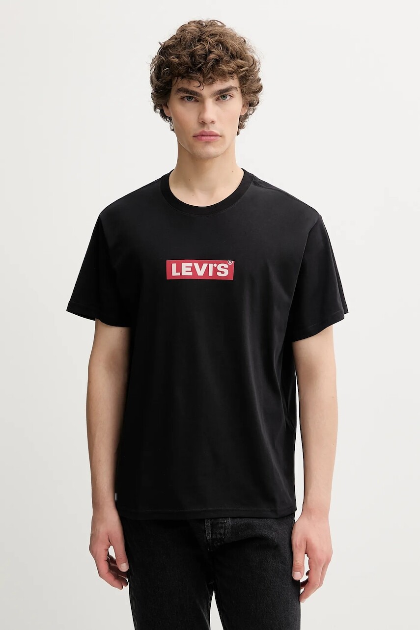Bavlnené tričko Levi's pánske, čierna farba, s potlačou, A2082