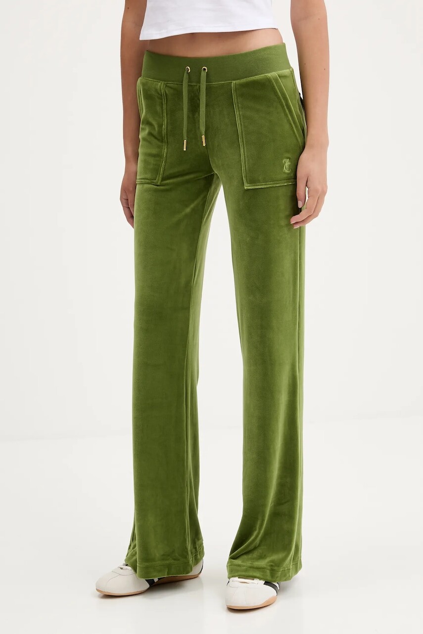 Velúrové tepláky Juicy Couture zelená farba, jednofarebné, JCSEBJ001G