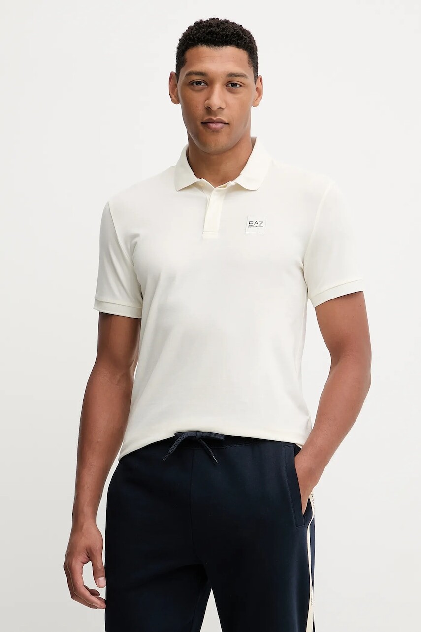 Polo tričko EA7 Emporio Armani pánske, béžová farba, jednofarebné, AF10373.7M000901