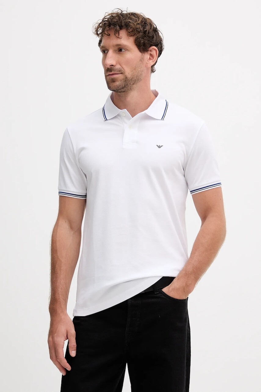 Polo tričko Emporio Armani pánske, biela farba, jednofarebné, 8N1FB4 1JPTZ