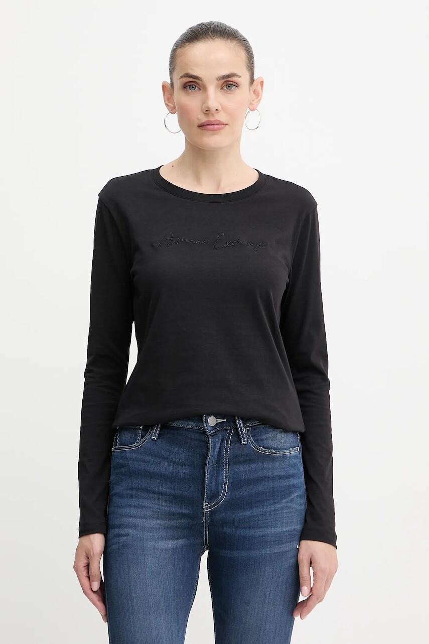 Bavlnené tričko s dlhým rukávom Armani Exchange čierna farba, XW001456 AF10356