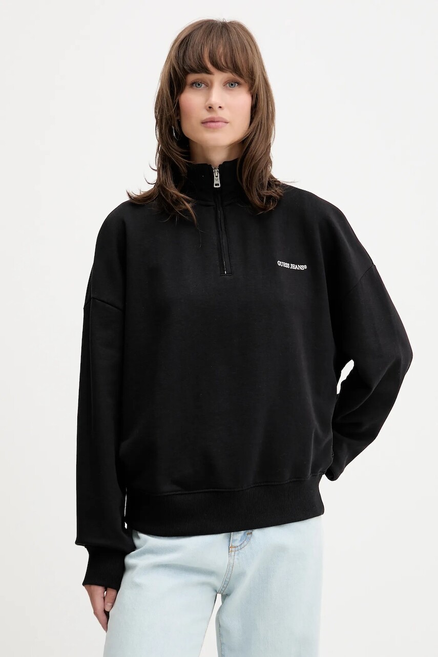 Bavlnená mikina Guess Jeans čierna farba, jednofarebná, W5YQ09 K68I4