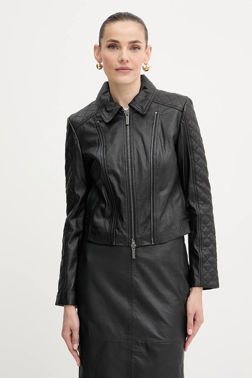 Kožená bunda Armani Exchange čierna farba, prechodná, XW000654 AF16212