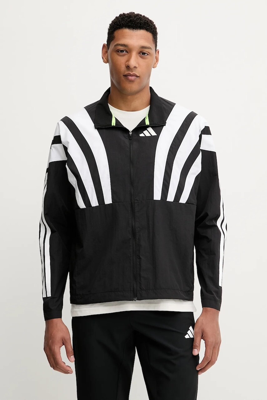 Bežecká bunda adidas Performance Adizero čierna farba, prechodná, oversize, HZ3692