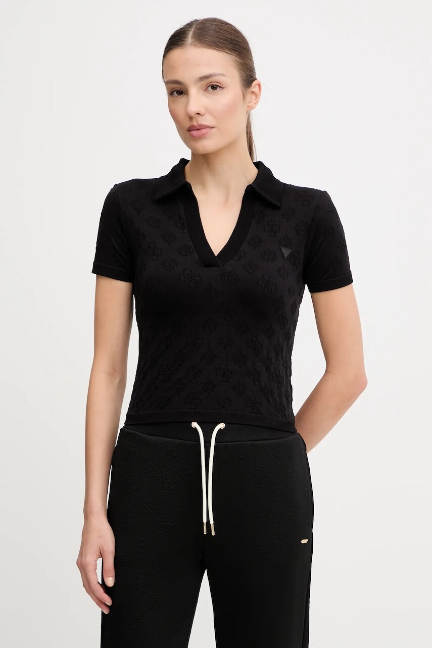 Polo tričko Guess PEONY dámske, čierna farba, V5YP10 Z3OA0