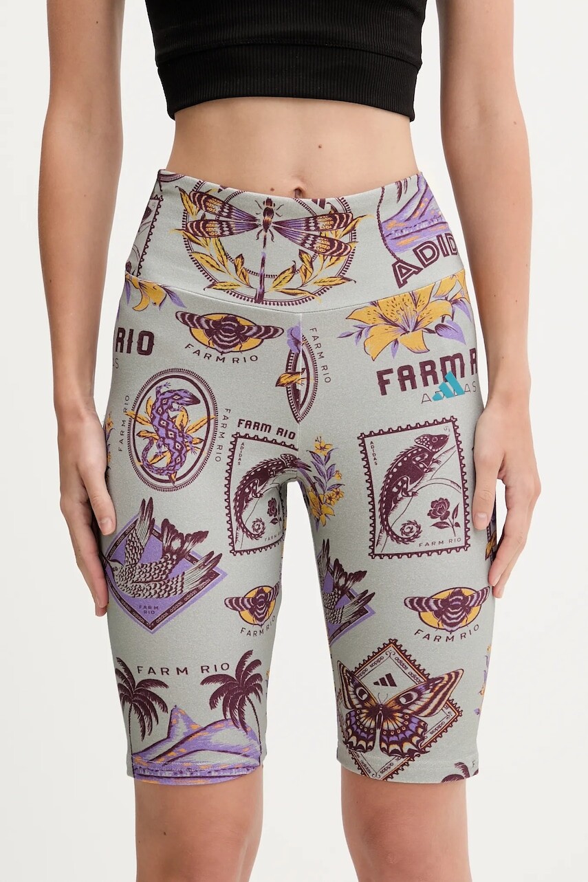 Šortky adidas x Farm Rio šedá farba, vzorované, vysoký pás, JM8345