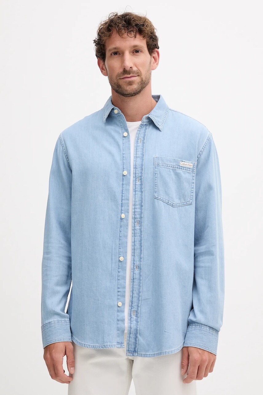 Bavlnená košeľa Calvin Klein Jeans modrá farba, regular, s klasickým golierom, LV040BM796