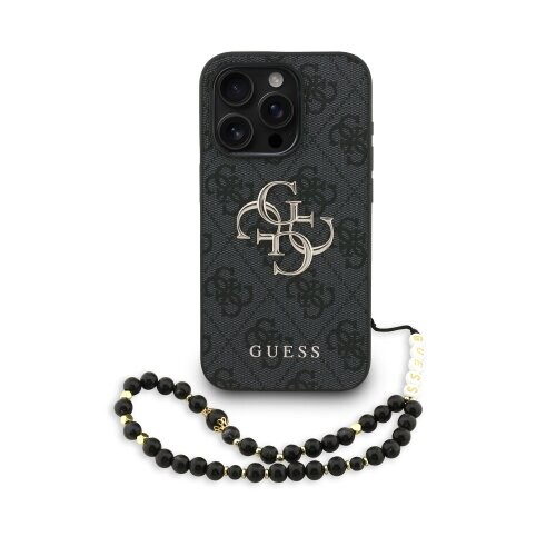 Guess PU 4G Metal Logo Strap Zadní Kryt pro iPhone 15 Pro Black