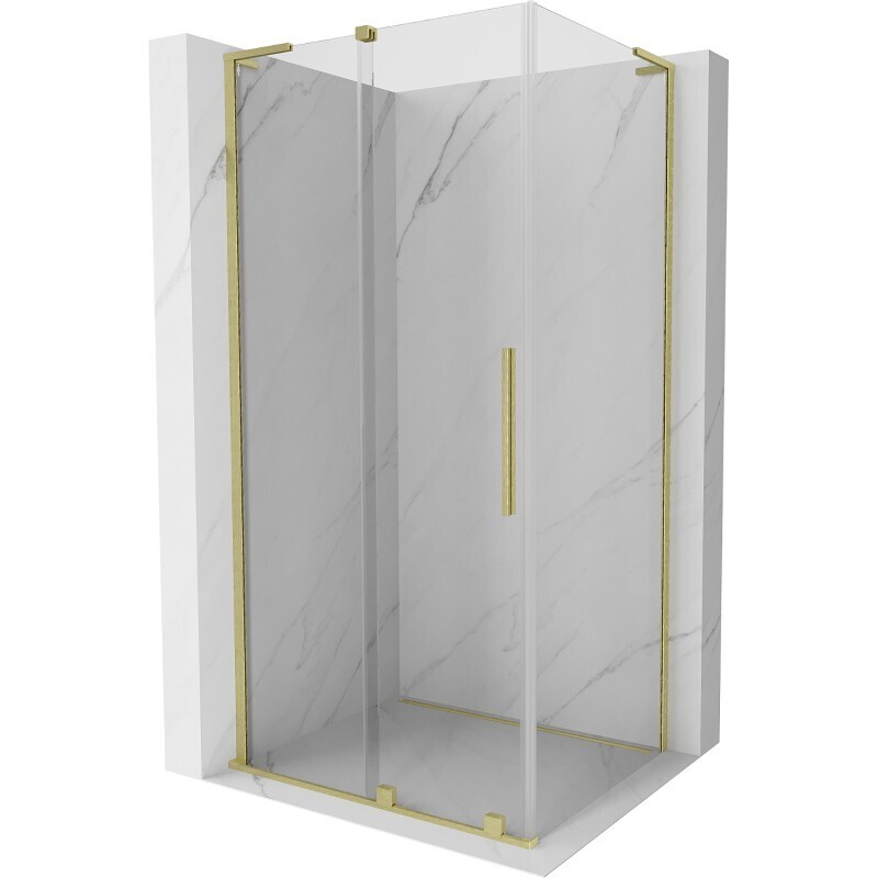 MEXEN/S - Velar L sprchovací kút, posuvné dvere 100 x 90 cm, transparent, zlato kartáčovaná 871-100-090-03-55